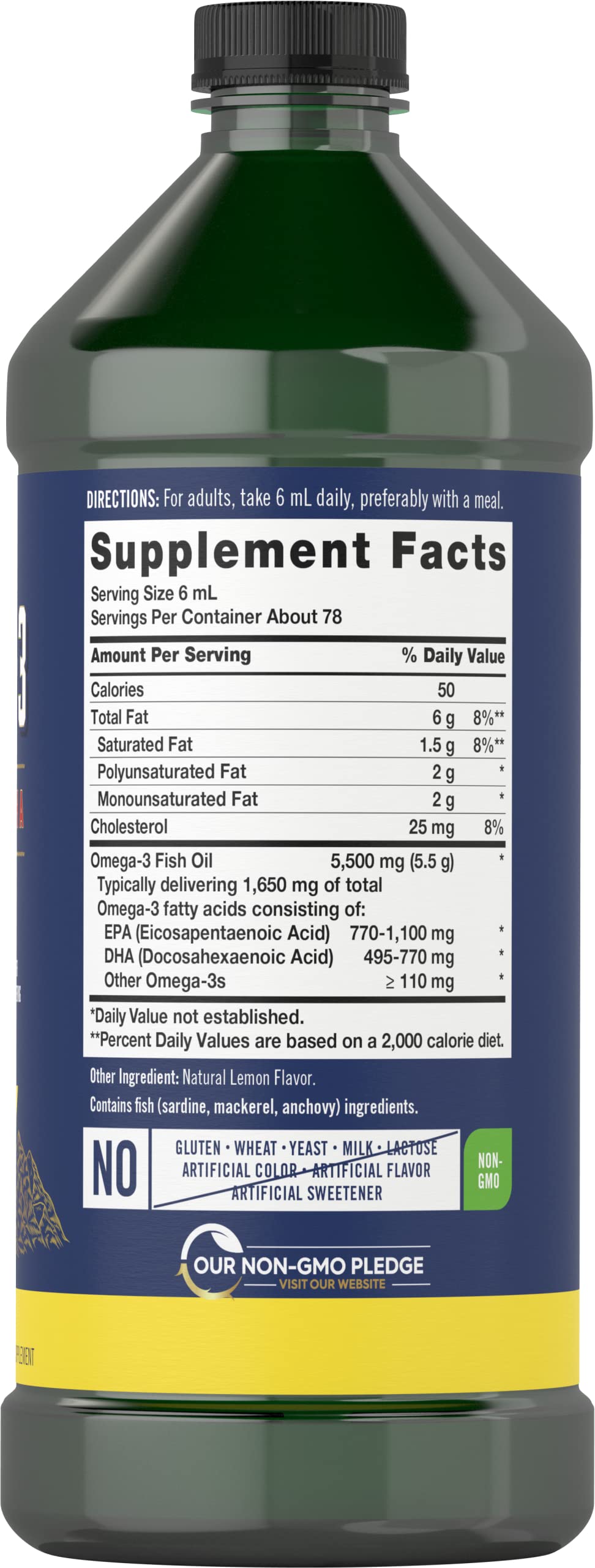 Carlyle Omega 3 Fish Oil Liquid | 1650mg | 32 fl oz (2 x 16oz Bottles) | Lemon Flavor | Non-GMO & Gluten Free Supplement